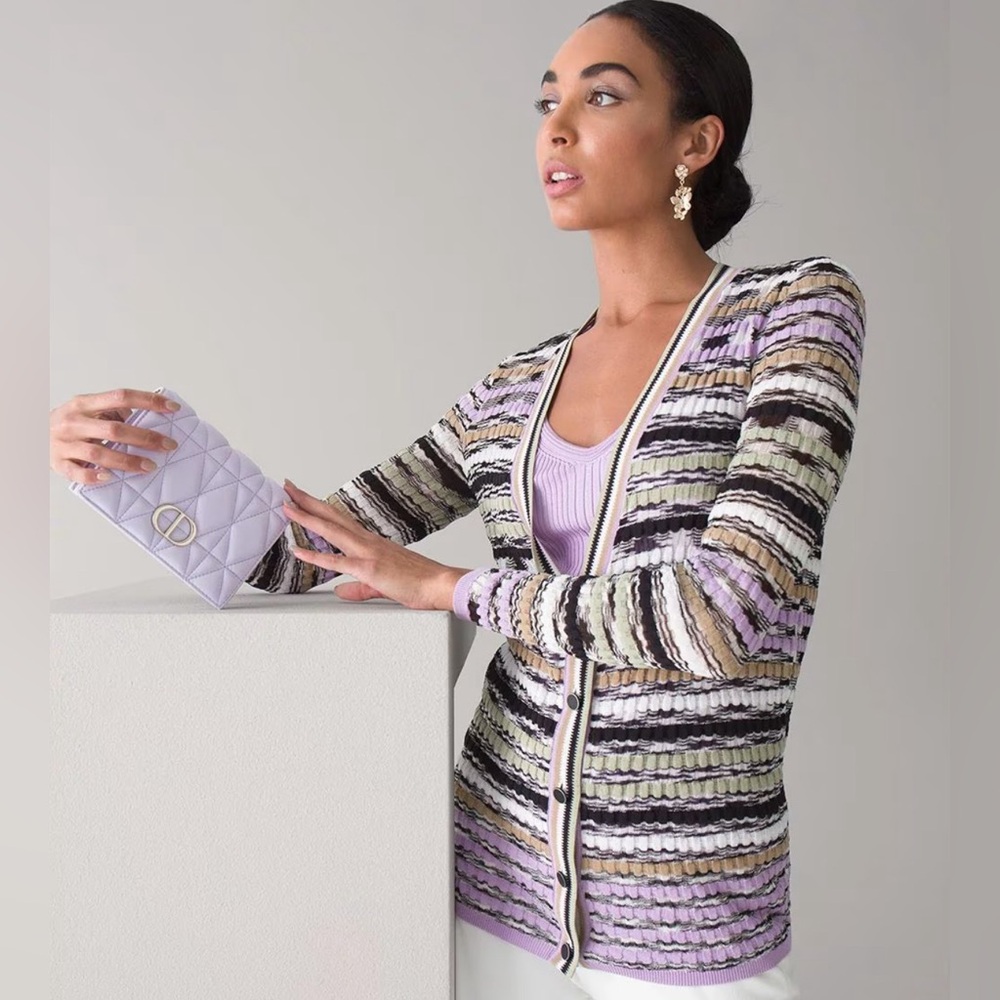 White House Black Market multi-stripe v-neck button front cardigan, size small